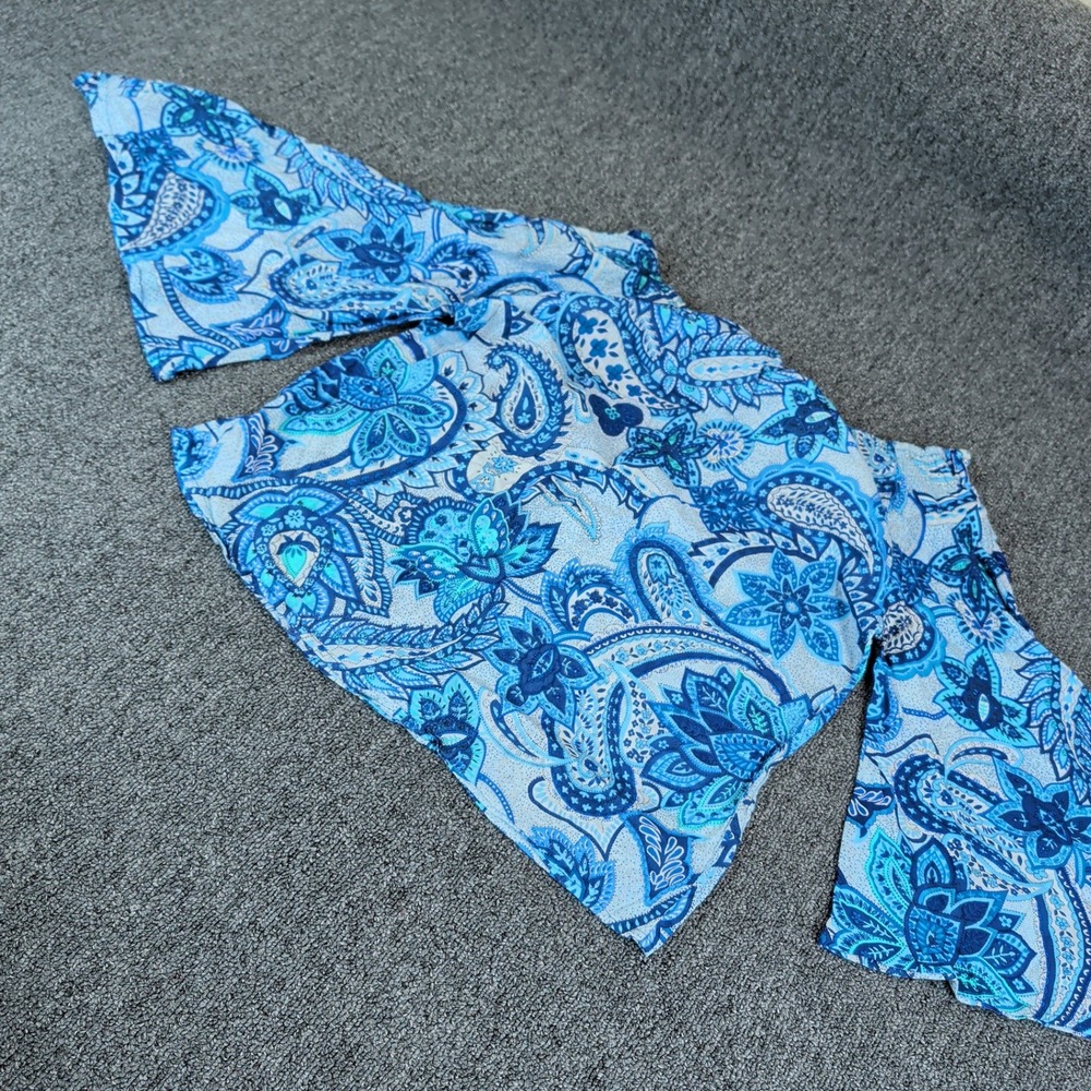 Erica‎ Brooke Women S Cotton Blue Paisley Boho Bell Sleeve Cold Shoulder Blouse